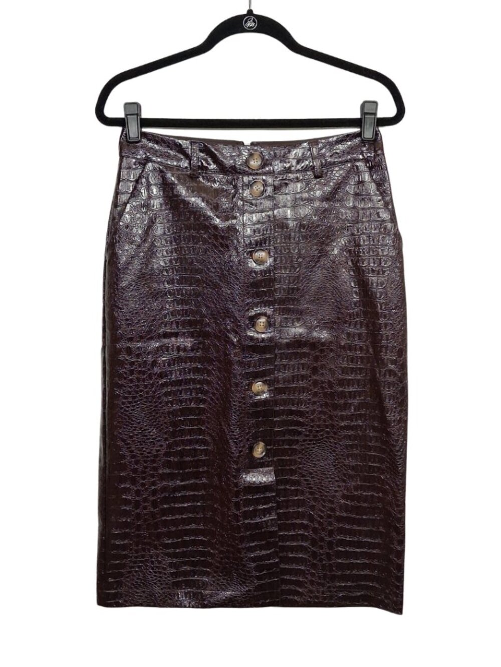 RACHEL COMEY Crocodile Pencil Skirt Brown Faux Reptile Career 6 Small